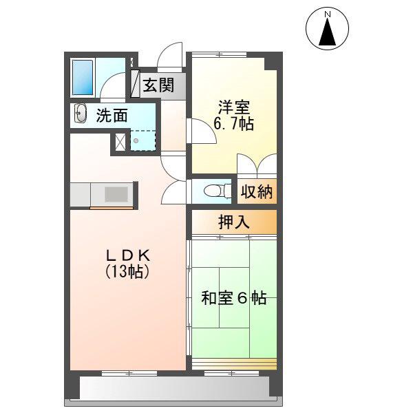 ベルテ相川(2LDK/5階)の間取り写真