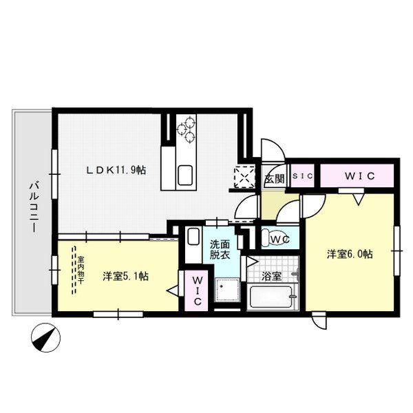 D-ROOMパークサイド吉塚(2LDK/2階)の間取り写真