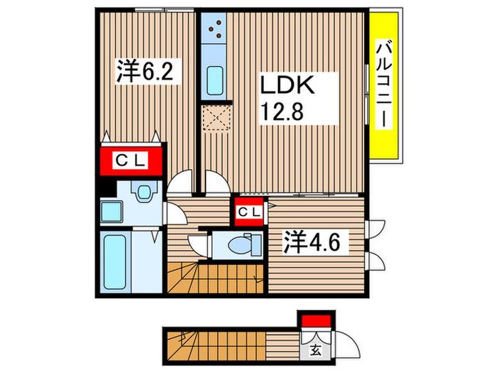 セジュールウィット元山(2LDK/2階)の間取り写真