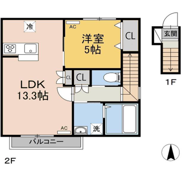シャンティ(1LDK/2階)の間取り写真