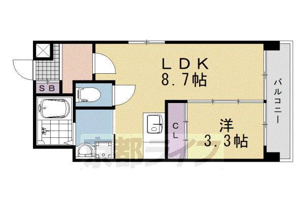 CLAIR京都桂川(1LDK/3階)の間取り写真