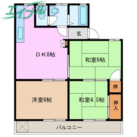 ノーブル山内 B棟(3DK/1階)の間取り写真