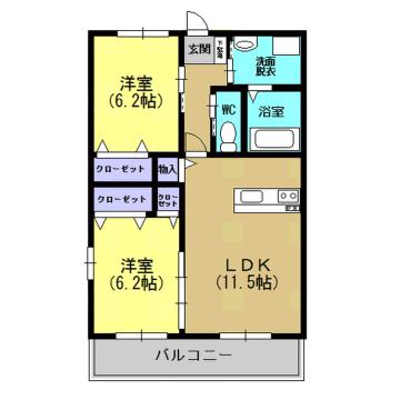 コンフォート菊池(2LDK/2階)の間取り写真