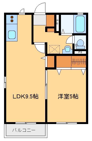 ジュネスいのI(1LDK/2階)の間取り写真