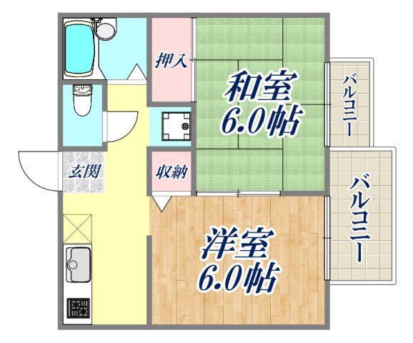 南塚口ハイツ(2DK/1階)の間取り写真
