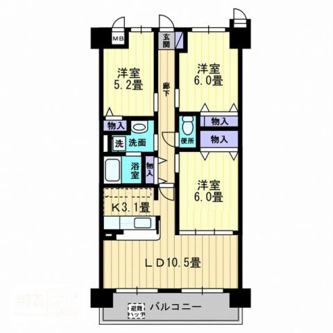 ルミナスMIZUHO京町(3LDK/2階)の間取り写真