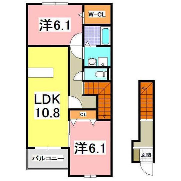 ユニヴェール 林崎松江(2LDK/2階)の間取り写真