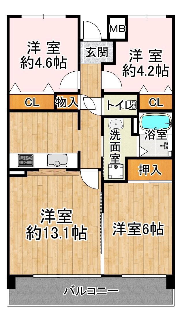 井吹東シティコート(3LDK/1階)の間取り写真