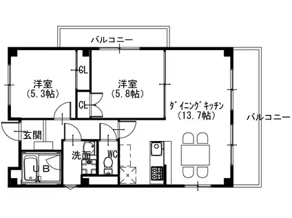 ジョイナス下小塙(2LDK/1階)の間取り写真
