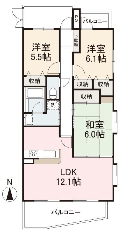 ダイアパレスプルミエール木太(3LDK/8階)の間取り写真