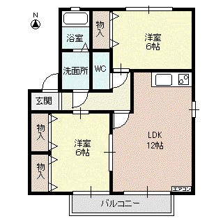 コンフォートフラッツD棟(2LDK/2階)の間取り写真