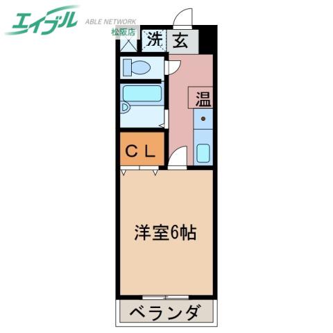 パルテンザ松阪Ⅱ(1K/2階)の間取り写真