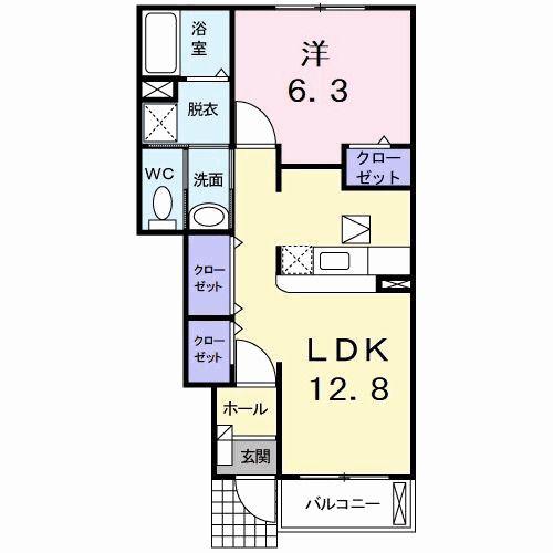 アンジェリカ C(1LDK/1階)の間取り写真