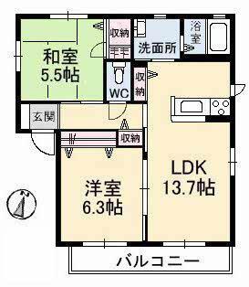 アクアグレイス(2LDK/2階)の間取り写真