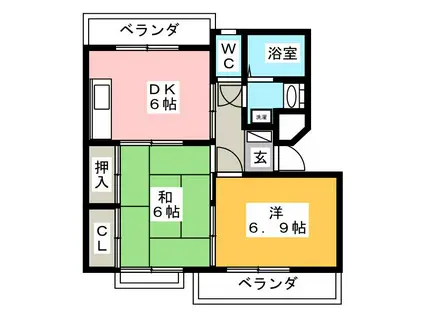 グランメール千本D(2DK/2階)の間取り写真