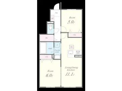 シャルマン青葉B棟(2LDK/1階)の間取り写真