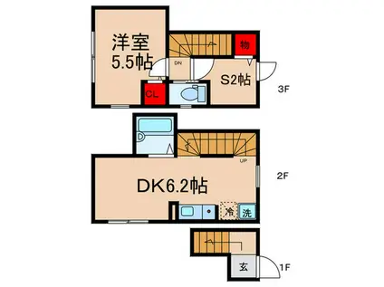 西新井本町BASE(1SDK/2階)の間取り写真