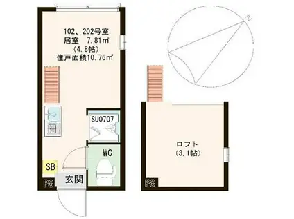 ハーモニーテラス豊島IV(ワンルーム/2階)の間取り写真