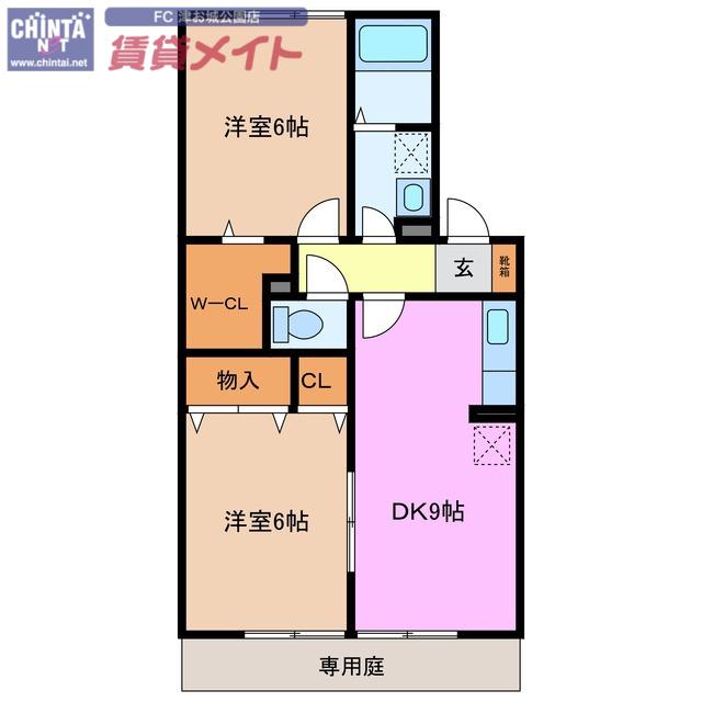 プレミールボヌールB(2DK/1階)の間取り写真