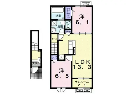 カインドハウスIV(2LDK/2階)の間取り写真