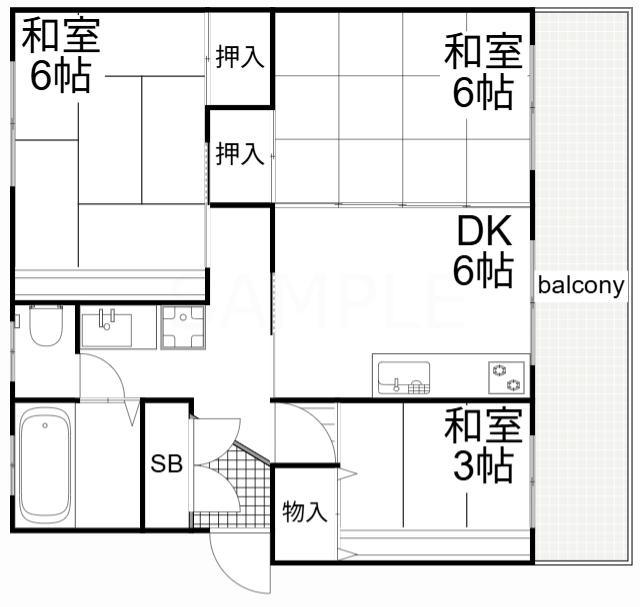 新多聞第2 116号棟(3DK/5階)の間取り写真