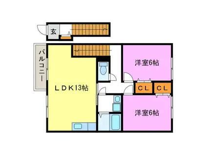 サンガーデン甲賀A/B/C(2LDK/2階)の間取り写真