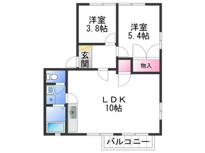 ディアス寿里(2LDK/2階)の間取り写真