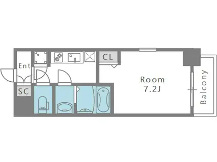 レジュールアッシュ心斎橋LUXE(1K/2階)の間取り写真