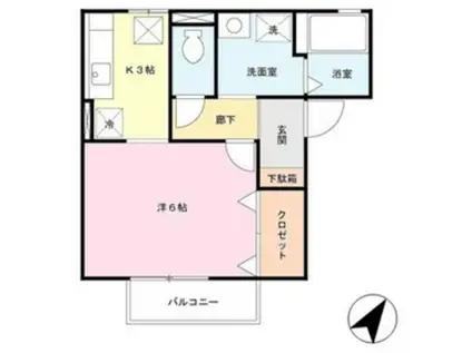 サンフェルティ B棟(1K/1階)の間取り写真