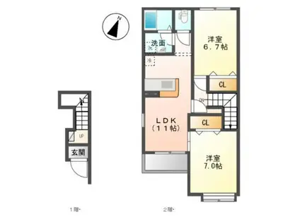 リバーサイド グリーン(2LDK/2階)の間取り写真