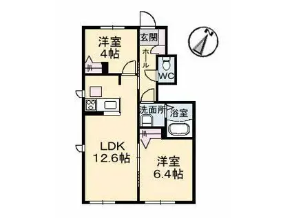 パッサーレ参番館(2LDK/1階)の間取り写真
