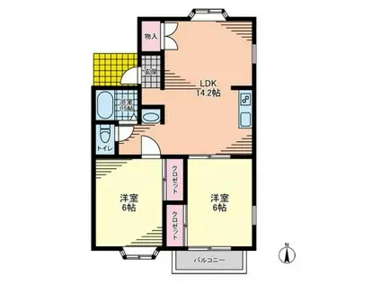 パレス松前台C棟(2LDK/2階)の間取り写真