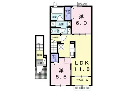 メゾン・ハピネスB(2LDK/2階)の間取り写真