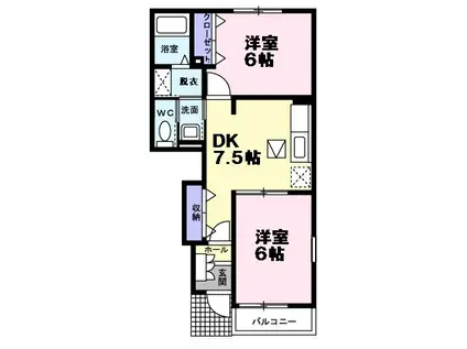 ARC-EN-CIELB棟(2DK/1階)の間取り写真