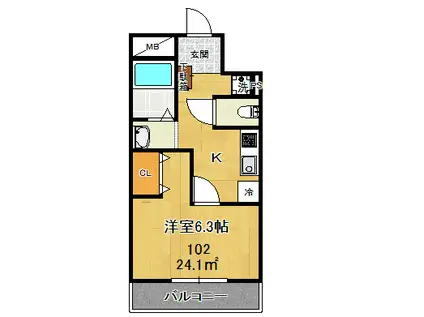 ブレッツァ宮城野原(1K/1階)の間取り写真