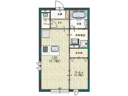 Kレジデンス駅前通(1LDK/3階)の間取り写真