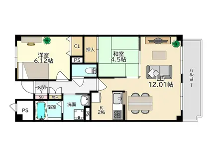 デュオ平松(2LDK/3階)の間取り写真