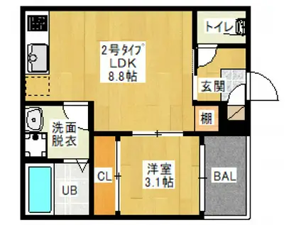 REGALEST 奉還町(1LDK/1階)の間取り写真