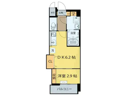クラウド泉中央イースト(1DK/6階)の間取り写真