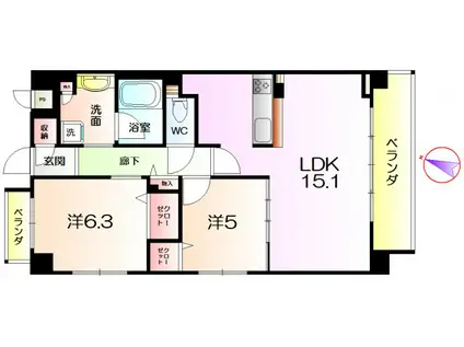 グレイスガーデン三国ヶ丘(2LDK/6階)の間取り写真