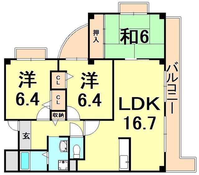 クエスタ上ヶ原(3LDK/2階)の間取り写真