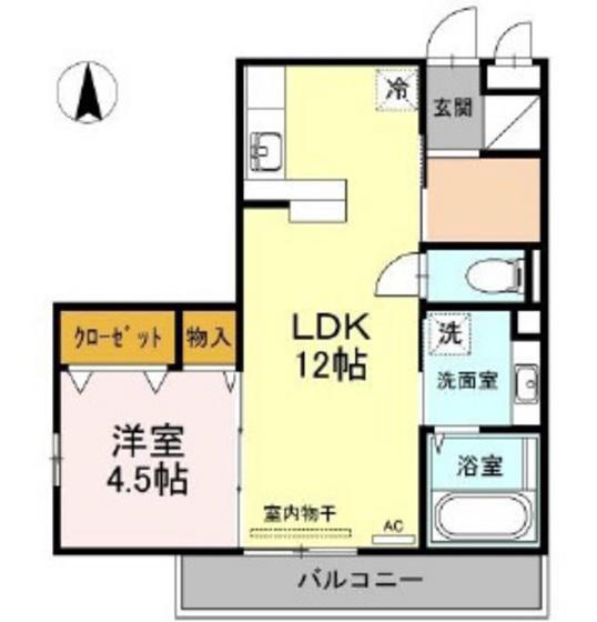 ラ・シャンブル(1LDK/2階)の間取り写真