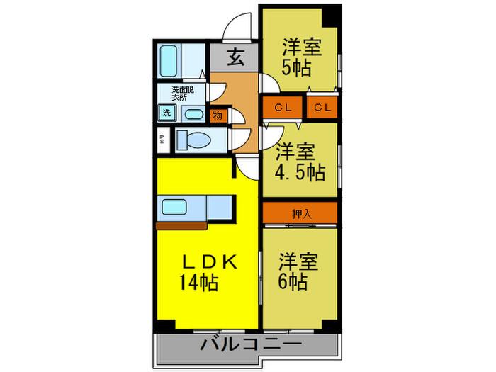 ライフ新神戸(3LDK/4階)の間取り写真
