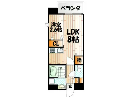 ユーズレジデンス門司港オーシャンテラス(1LDK/1階)の間取り写真