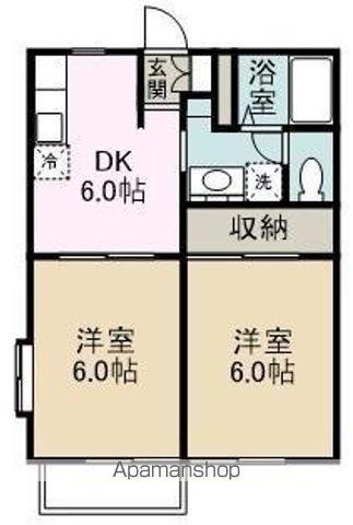 シャトルキクB(2DK/1階)の間取り写真