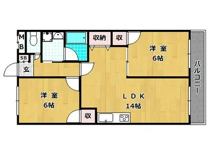 レオハイム津田II(2LDK/3階)の間取り写真