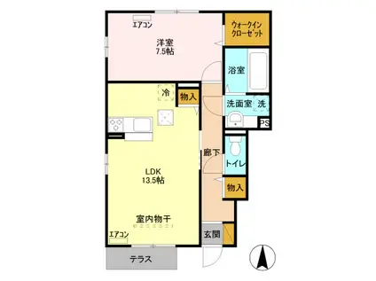 スクエア(1LDK/1階)の間取り写真