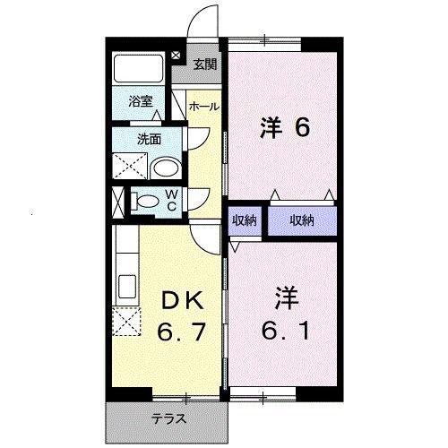 エーデルハウス ローゼ(2DK/1階)の間取り写真