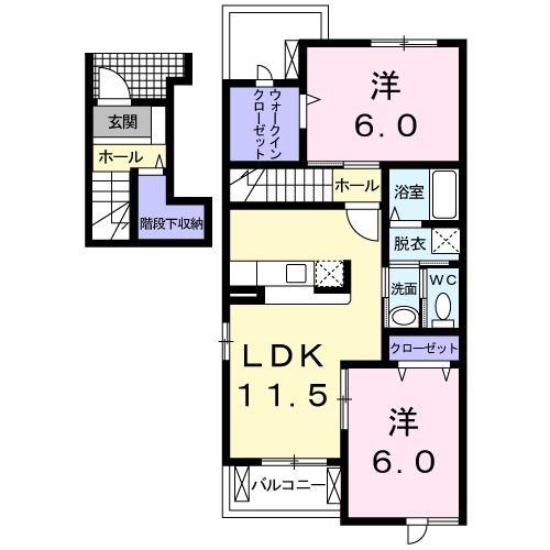 セレノA(2LDK/2階)の間取り写真