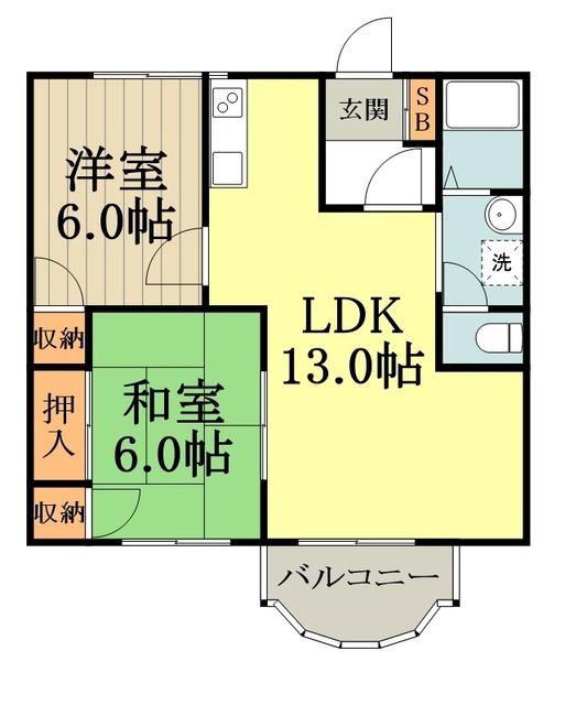 オークフラッツB棟(2LDK/2階)の間取り写真